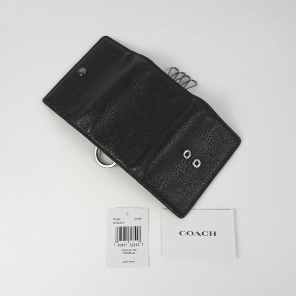 New Coach Five 5 Ring Key Case Holder Crossgrain Leather Black  Gunmetal - Picture 6 of 12
